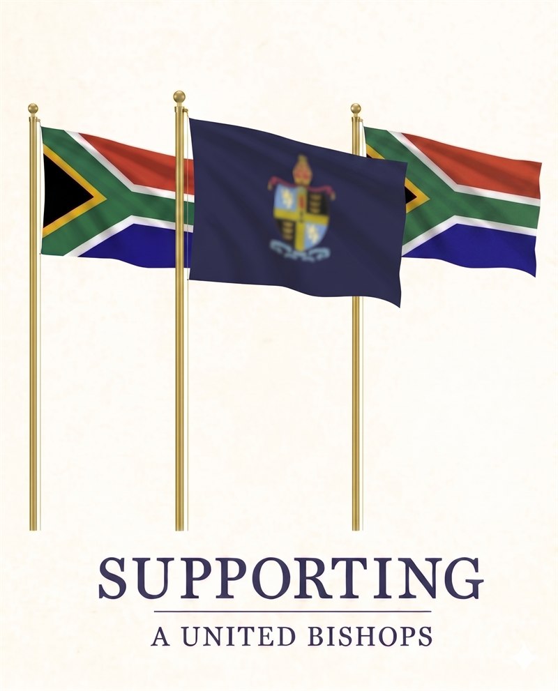 Supporting a United Bishops — the South African flag, the Bishops flag, and the South African flag
